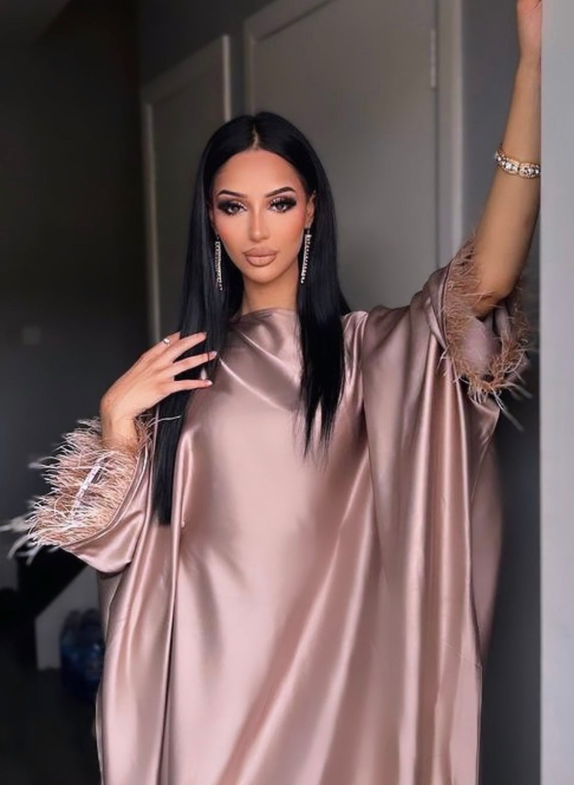 Dusky Pink Feather Kaftan