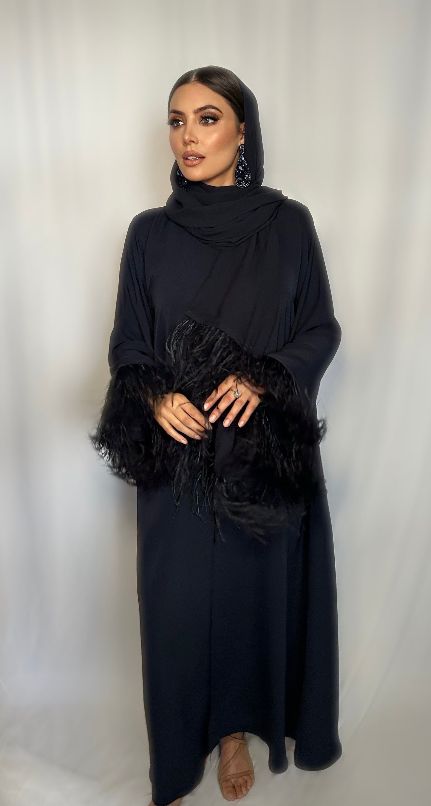 Navy Luxe Feather Abaya