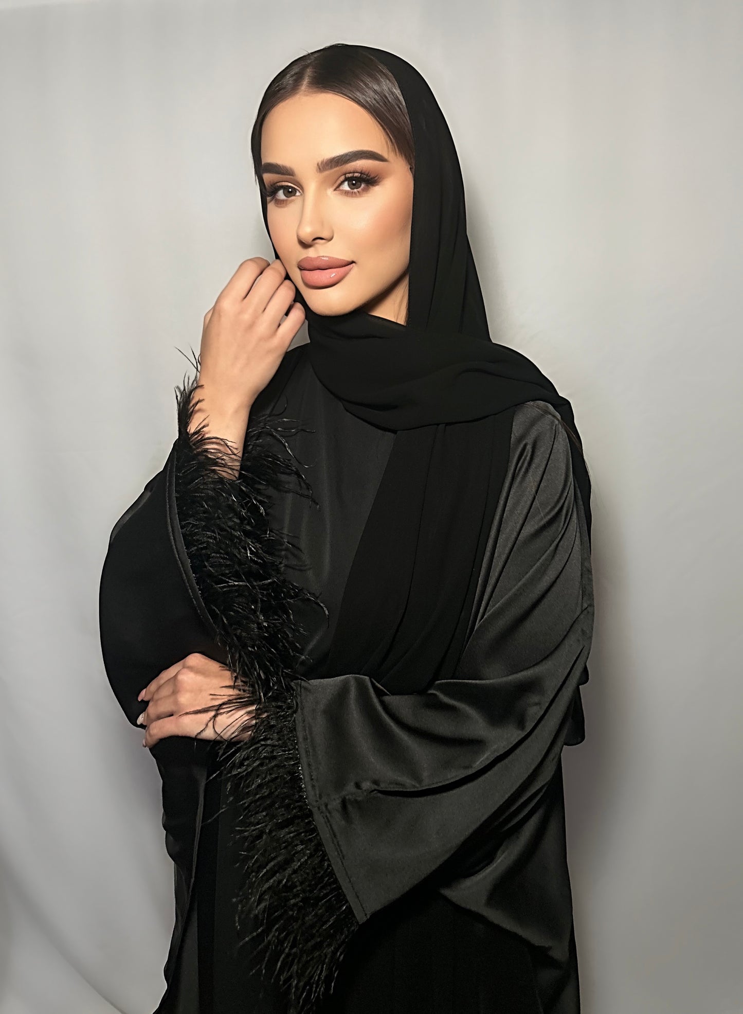 Black Feather Open Abaya