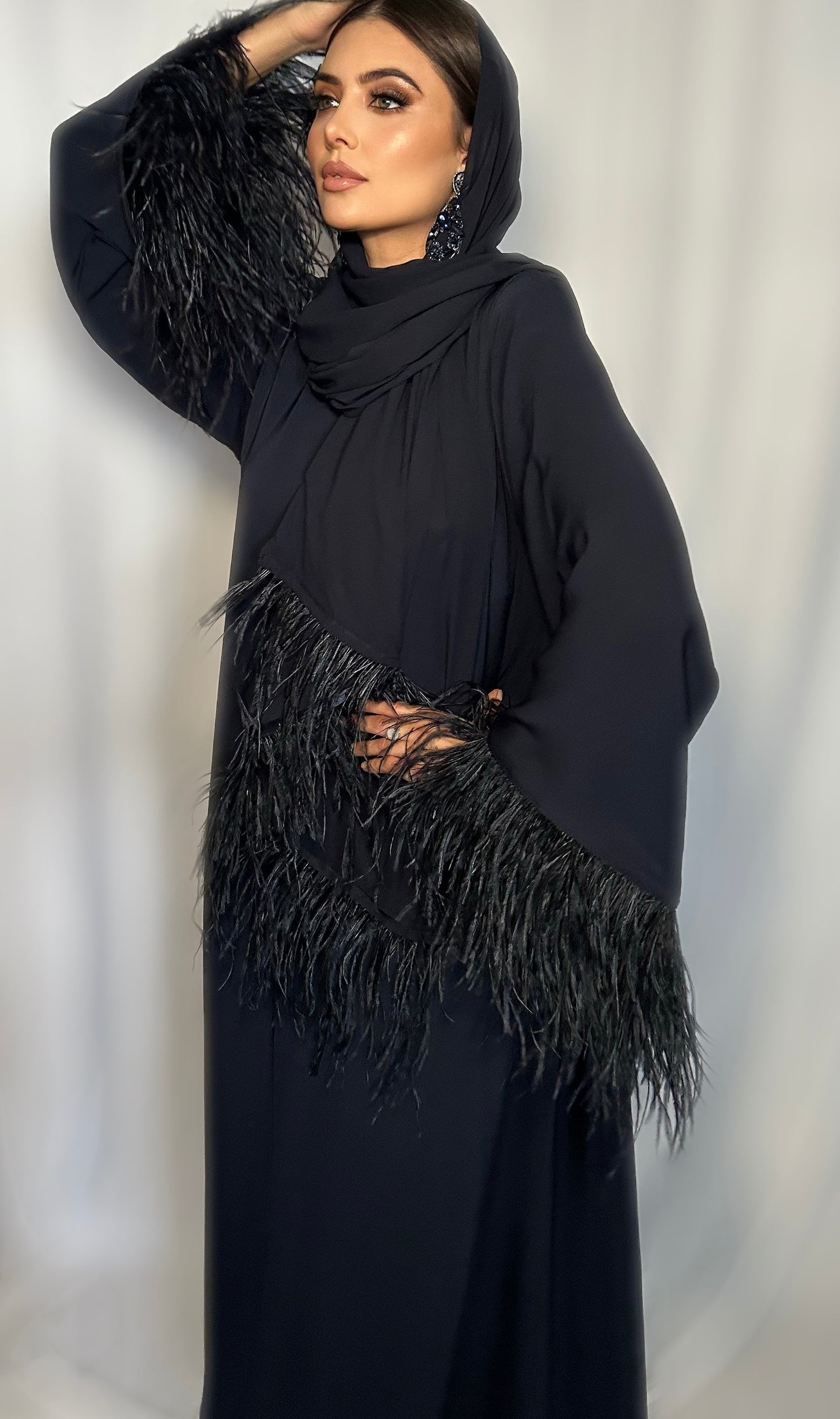 Navy Luxe Feather Abaya