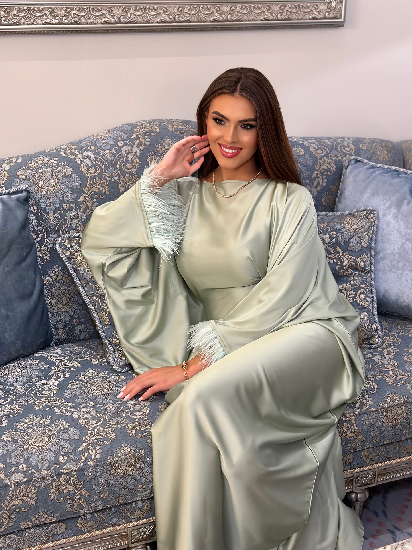 Mint Green Feather Kaftan