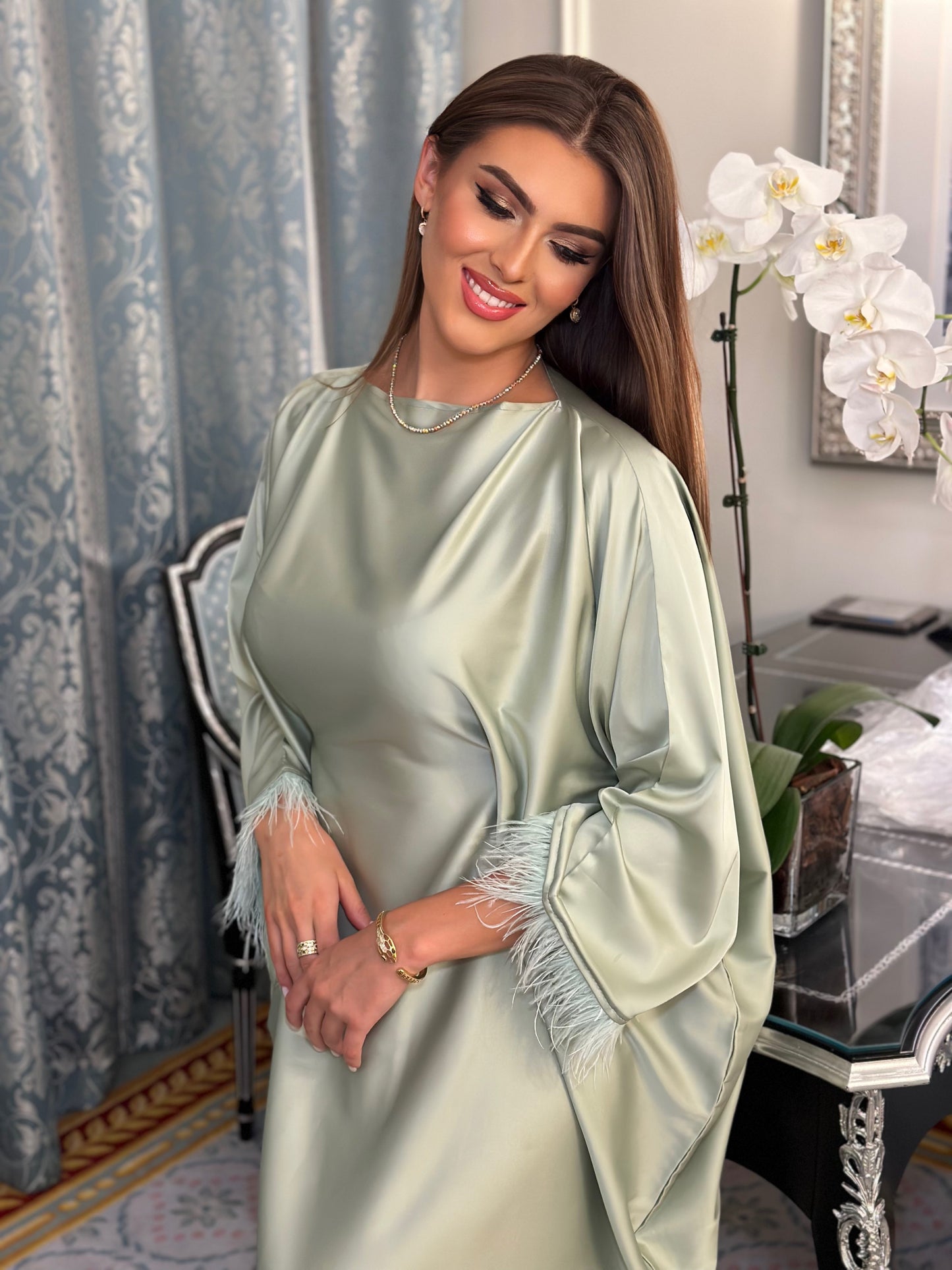 Mint Green Feather Kaftan