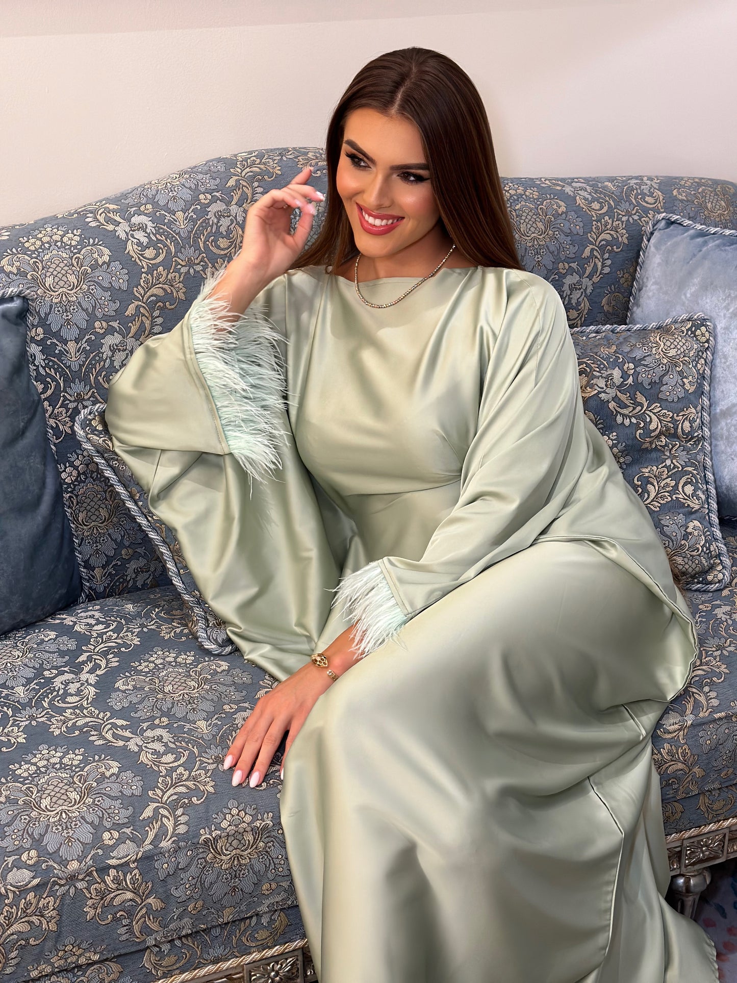 Mint Green Feather Kaftan