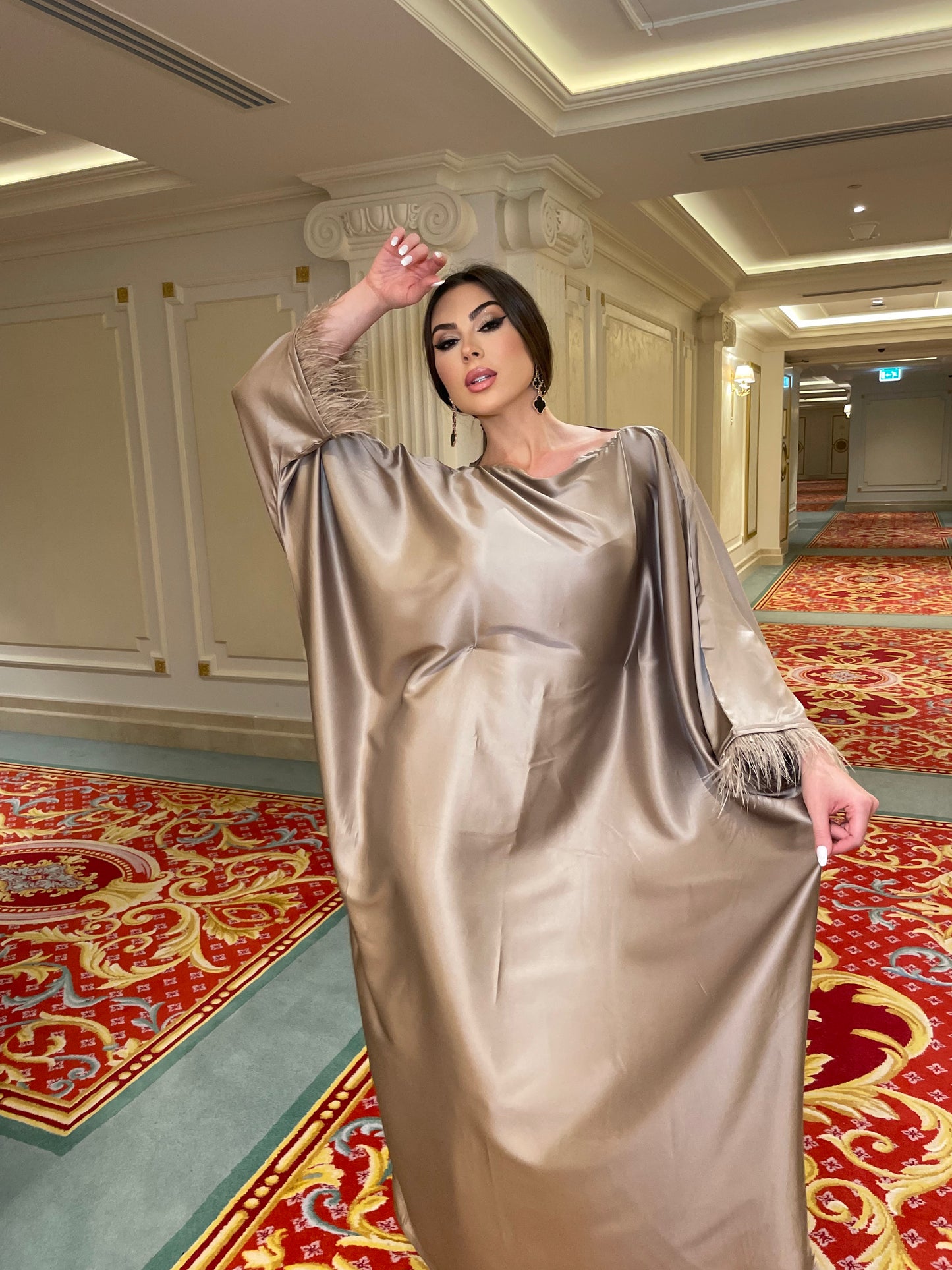 Nude Feather Abaya